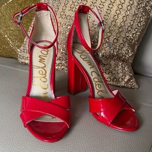 Sam Edelman Glossy Patent Red Heels size 6.5, 4 inch block heels. Unused.